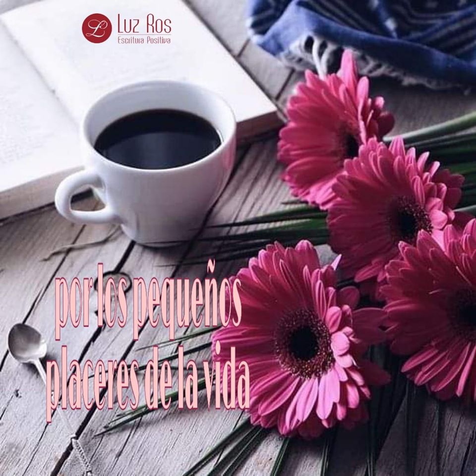 café, libro y flores
